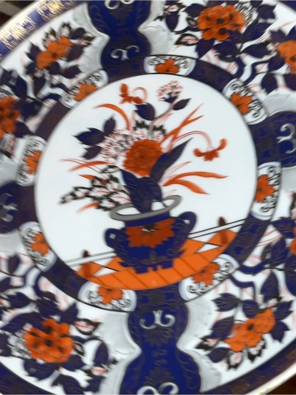 Beautiful Hand Painted Japanese 10” Gold Accented Porcelain Plate